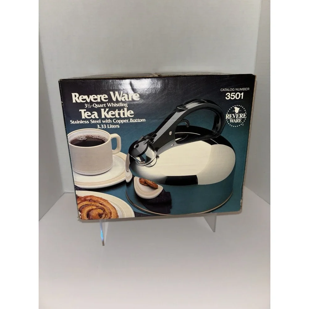 Revere Ware Tea Kettle Pot 3.5 Qt. 3501 NIB NOS Stainless Copper Whistling